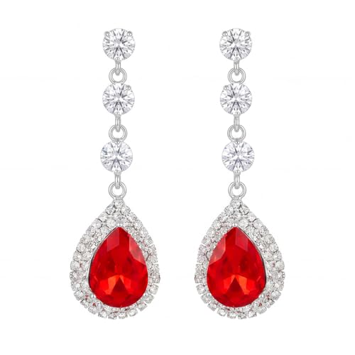 Catery Rhinestone Earrings Silver Crystal Teardrop Earrings Long Wedding Jewelry for Women - color: Red