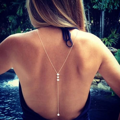Rhinestone Back Chain Bridal Backdrop Necklace Chain for Backless Dress | Women Open Back Necklace, Summer Back Body Jewelry - color: Gold