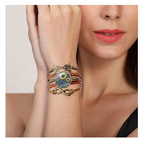 Gmamasim Home Sunflower Leather Bracelet for Women You are My Sunshine Boho Gifts Bracelets for Mom Wife Daughter Sisters Mother Grandma Friendship