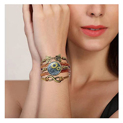 Gmamasim Home Sunflower Leather Bracelet for Women You are My Sunshine Boho Gifts Bracelets for Mom Wife Daughter Sisters Mother Grandma Friendship