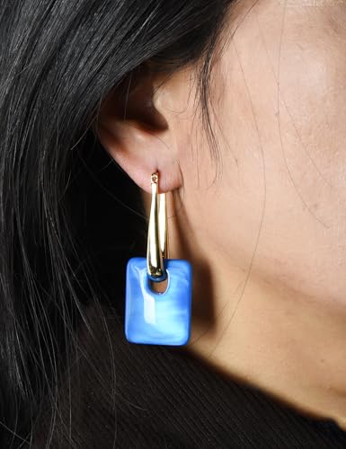 Multicolor Acrylic Dangle Hoop Earrings for Women, 2-Way Detachable Geometric Statement Earrings, Lightweight Fashion Jewelry Gifts - color: Royal Blue