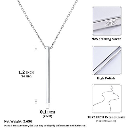 ChicSilver Customizable Vertical Bar Pendant Necklace 925 Sterling Silver Y Necklace Simple Fashion Jewelry Gifts for Women - style: A. 2mm Vertical Bar-Silver