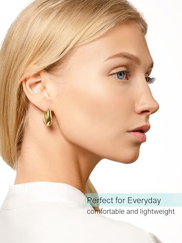 Altitude Boutique 18K Small Chunky Gold Hoops | Thick Oval Tube Earrings | Lightweight, Hypoallergenic Open Hoop Earrings For Women - color: Silver