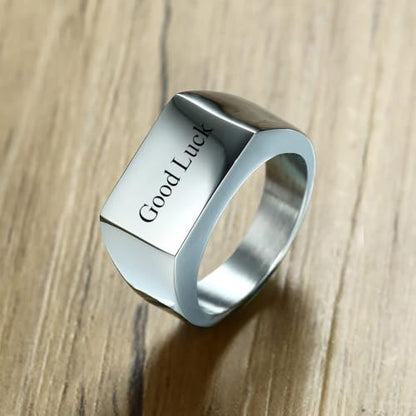 Stainless Steel Square Signet Rings for Men Women Gold/Silver Plain Pinky Thumb Ring, Gift for Dad Husband - color: Silver-Custom
