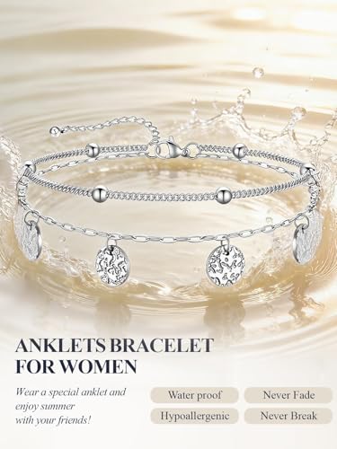 U7 Silver/Gold/Black Ankle Bracelets for Women Layered Chain Anklets | Stainless Steel Anklets Waterproof Summer Beach Anklet Charm, Adjustable 8.5"-10.5",Layered Anklet Fashion - color: Silver - Ball Chain+Paperclip Chain