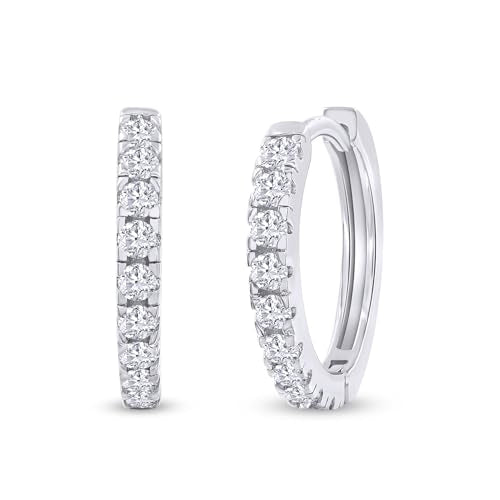 Dainty Cartilage Huggie Hoop Earrings Women in 18K Gold Plated | Round Moissanite in 18K Gold Plated Jewelry for Her - color: White Gold, size: 15 MM