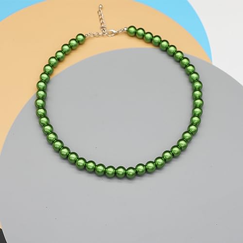 Long Simulated 10mm AAA Pearl Strand Necklace for Women Multicolor Pearl Choker Necklace 1920s Pearl Statement Necklace Costume Jewelry - color: 10mm Green