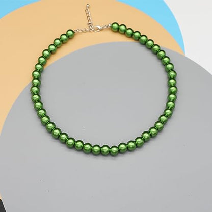 Long Simulated 10mm AAA Pearl Strand Necklace for Women Multicolor Pearl Choker Necklace 1920s Pearl Statement Necklace Costume Jewelry - color: 10mm Green