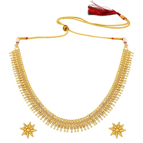Aheli Bollywood Traditional Gold Tone Short Necklace Earrings Jewelry Set Gift for Women Wedding Party Ethnic Fashion Wear - color: Gold 28