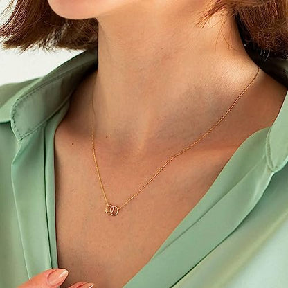 HANLI 14K Gold Plated Necklaces for Women - Dainty Butterfly, Star of David, Moon and Star, Sun, Lotus, Infinity, Hummingbird, Bee,Boots,Chill,Sunflower Pendant Designs - Elegant Jewelry for Women - color: Double Rope Circle