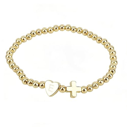 Mikovivi Women's Cross Bracelet with Initial Beads, Elastic Heart Alphabet Charm Stackable Beaded Bracelet Religious Christian Jewelry Gift - style: Letter E