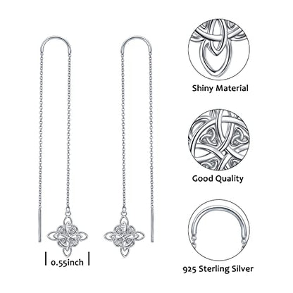 S925 Sterling Silver Celtic Knot Earrings for Women Irish Good Luck Drop Dangle Hook Earrings - style: Threader