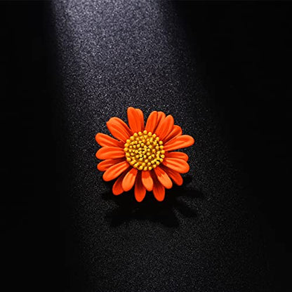 Multicolor Cute Daisy Flower Brooch Pins, Plant Sunflower Suit Lapel Pin,Pink Yellow White Sun Flower Dress Neckline Pin Enamel Charm Daisy Coat Collar Brooch for Women Girls Men Jewelry Gifts - color: A orange