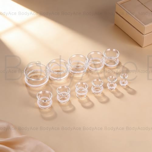 1 Pair Glass Ear Stretching Kit Single Flare Gauges for Ears Plugs 8G-1” | Earring Expander Stretcher Piercing Body Jewelry with Rubber Rings - color: Black, size: 1 inch(25mm)
