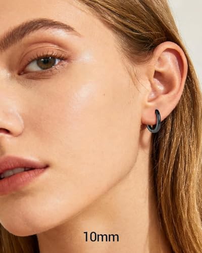 PROSTEEL Huggie Hoop Earrings For Women with 925 Sterling Silver Post | 8/10/12/14/16/18/20mm,14K Gold Plated/Black/Rose Gold/Silver Brass Lightweight Cubic Zirconia Cartilage Piercing Earring - color: 1. Black, size: 10mm