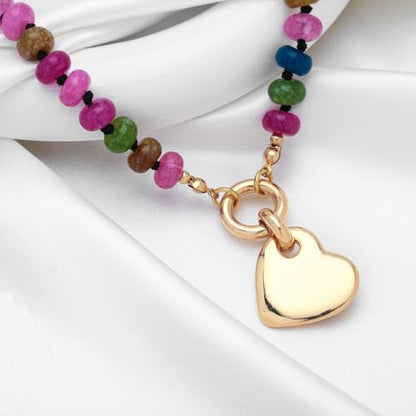 CLASSYZINT Gold Heart Pendant Necklace for Women Puffy Heart Necklace Beads Chain Necklace Statement Necklace Trendy Jewelry - style: XL22319A