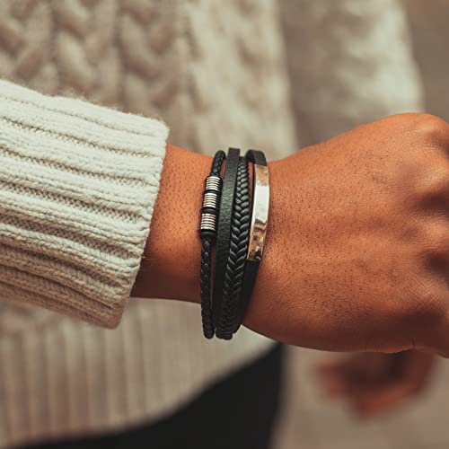 SERASAR Premium Leather Bracelet Men | Stainless Steel Magnetic Clasp | Three Colors | Jewelry Box Included - color: Silver, size: 17cm, style: Brave