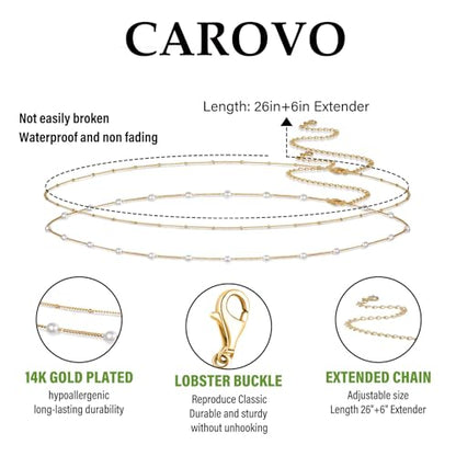 CAROVO Belly Waist Chain for Women 14K Gold Silver Plated Layered Body Chains Boho Cuban Figaro Pearl Heart Coin Satellite Bead Belly Chain Sexy Bikini Body Jewelry for Women Adjustable - style: C:Pearl Satellite GD