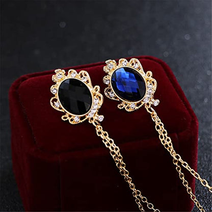 4PCS Gem Brooch Lapel Pin Chain for Men Retro Crystal Tassel Chain Brooch Pin Career Suit Tuxedo of Shirts Tie Hat Scarf Father's Day Gift - color: 4PCS Gem Brooch