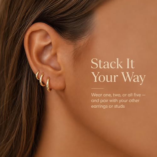 Small Gold Hoop Earrings Set for Women: Diamond-Shine Cubic Zirconia Stud Earrings - 14K Gold Plated Hypoallergenic Non-Tarnish, Stack Mini Cute Trendy Statement Earrings Gift (3 Pairs) - color: 5 Pairs/Gold/6/7/8/9/10MM