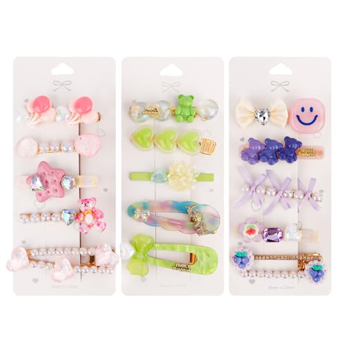 3Pack Cute kawaii Hair Clips for Girl Women 2.36 inch Cutecore Hair Accessories for Girls Decorative Pearl Hair Clips for Styling Small Metal Clip for Kids Teens Women - color: pink,green,purple