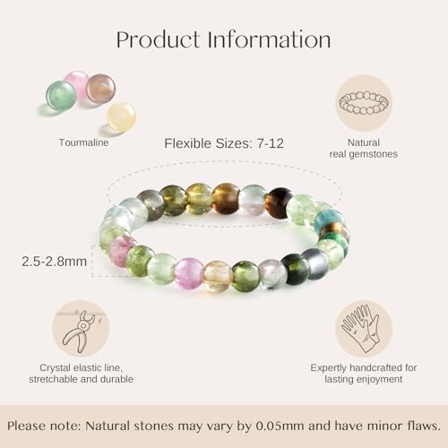 NLIEO Handmade Natural Gemstone Crystal Beaded Stretch Band Ring for Women | Handmade, 3mm Natural Stone, Size 7-12, Stretchy, Beaded Jewelry, Green Bead Rings, Trendy Jewelry Gift - style: Tourmaline