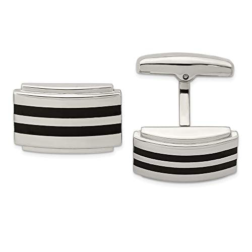 Solid Stainless Steel Men's Black Rubber Rectangle Cufflinks