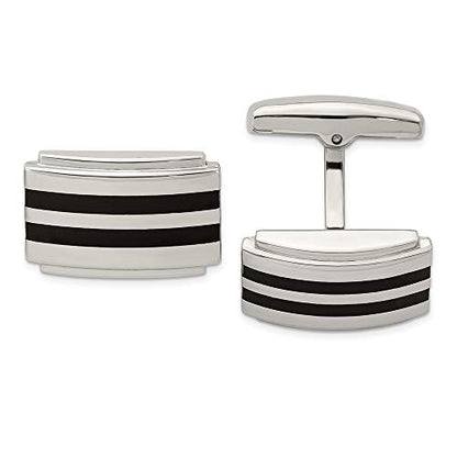 Solid Stainless Steel Men's Black Rubber Rectangle Cufflinks