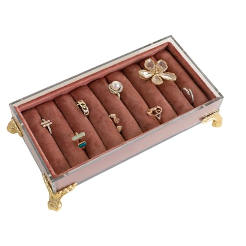 velvet slots Ring holder for jewelry organizer, Earring ring display stand for selling, felt ring jewelry holder tray showcase【Velvet slots Ring Holder-Dark red】 - color: Dark red