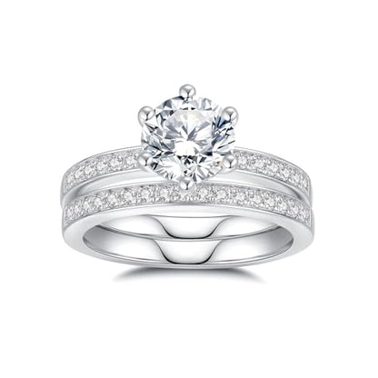 Moissanite Wedding Ring Set for Women D Color VVS1 Moissanite Engagement Rings 925 Sterling Silver Palladium and Rhodium Plated Promise Ring with Certificate - color: 1.9CTTW(1.5CT Center)