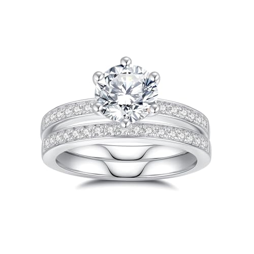 Moissanite Wedding Ring Set for Women D Color VVS1 Moissanite Engagement Rings 925 Sterling Silver Palladium and Rhodium Plated Promise Ring with Certificate - color: 1.9CTTW(1.5CT Center)