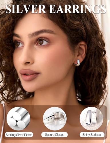 Small Chunky Hoop Earrings for Women Gold Huggie Earrings | 14K Gold Plated Non Tarnish, Hypoallergenic 925 Silver Post, Small Thick Huggie Hoop Earrings, Lightweight Small Hoops - color: Silver, size: 10mm(small)