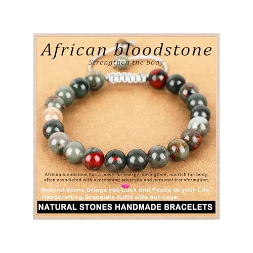 AD Beads Handcrafted Beaded Macrame Bracelet Stylish Customizable Jewelry for Men and Women Protection Healing Gemstone for Balance Wellness Positive - color: African bloodstone, size: 8mm