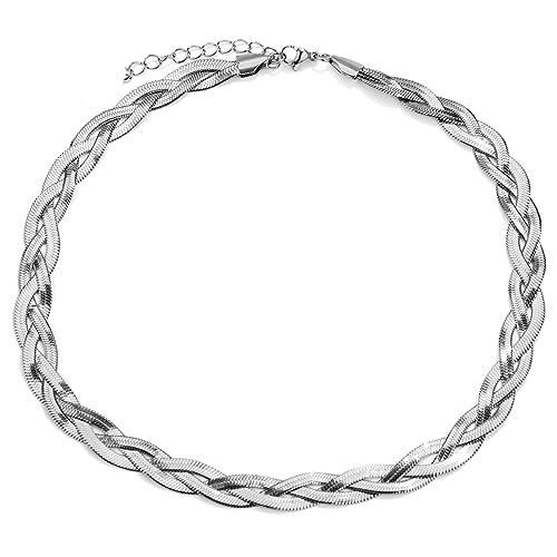 Jude Jewelers Stainless Steel Three Layers Curb Cuban Snake Style Chain Statement Choker Necklace - color: Silver