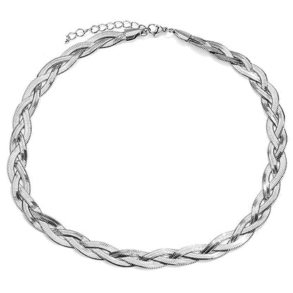Jude Jewelers Stainless Steel Three Layers Curb Cuban Snake Style Chain Statement Choker Necklace - color: Silver
