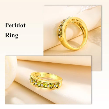Amethyst Emerald Ruby Sapphire Wedding Band Anniversary Women Rings | 925 Sterling Silve|Hypoallergenic|Standard Size|Ruby|Sapphire|Emerald|Wedding Anniversary Jewelry|Genstone Ring|Holiday Gifts - color: Peridot & Gold