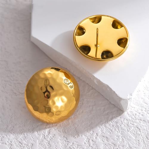 Hammered Gold Spherical Stud Earrings for Women 18K Gold Plated Stainless Steel Round Half Ball Studs Earrings Statement Ear Jewelry
