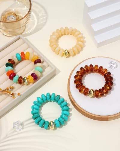 4 Pcs Chunky Beaded Bracelets for Women | Adjustable Colorful Resin Beads Bracelets Stretch Beaded Bracelet Boho Summer Beach Vacation Jewelry Gift - color: Color 3