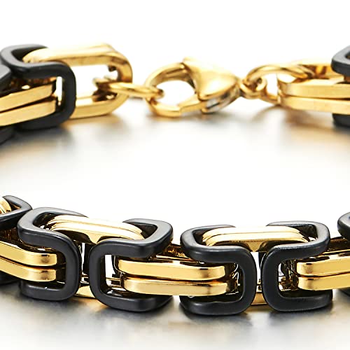COOLSTEELANDBEYOND Mens Women New Stainless Steel Braided Link Bracelet Polished - color: E-Metal Color: Gold & Black