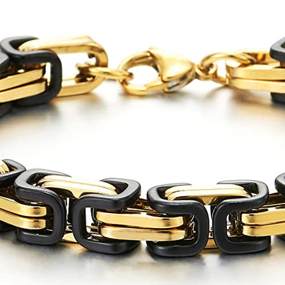 COOLSTEELANDBEYOND Mens Women New Stainless Steel Braided Link Bracelet Polished - color: E-Metal Color: Gold & Black