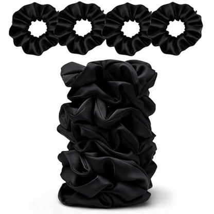 Satin Scrunchies for Women – 8PCS Black Silk Hair Ties – No Crease, Frizz-Free, Gentle Elastic Hair Bands for Thick & Thin Hair, Soft & Stylish Hair Accessories Gifts - color: Large-Black