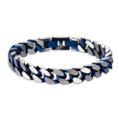 Mens Bracelet-Stainless Steel Fold Over Clasp Cuban Chain-Bracelets for Men - color: E-Blue