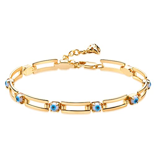 LOYATA Chain Bracelet Gold Link 14K Gold Plated Dainty Pearl Bracelet Simple Jewelry Gift for Women - style: bule evil eye