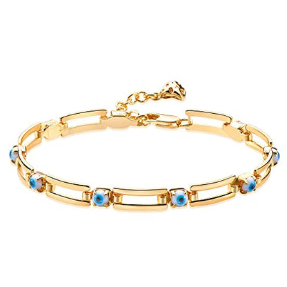 LOYATA Chain Bracelet Gold Link 14K Gold Plated Dainty Pearl Bracelet Simple Jewelry Gift for Women - style: bule evil eye