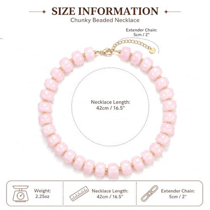Chunky Colorful Beaded Necklace for Women Boho Summer Statement Resin Choker Necklaces Beach Jewelry Accessories - color: Pink