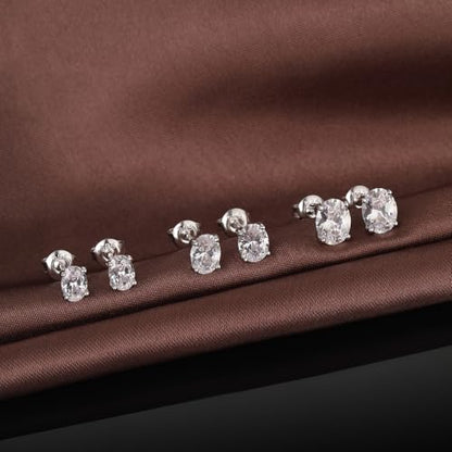 Brilliant Heart-cut/Oval-cut/Trillion-cut/Cushion-cut/Emerald-cut/Marquise-cut Stud, 925 Sterling Silver Cubic Zirconia Stud Earrings for Women Men - style: C-Oval cut-silver