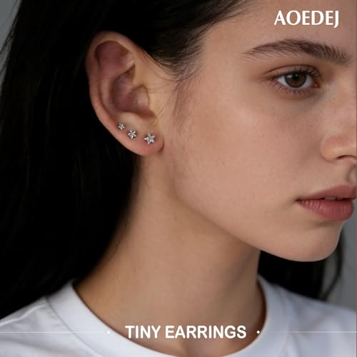 AOEDEJ 20/18/16G Titanium Internally Threaded Flat Back Stud Earrings 3/4/5mm Stars Square CZ Nose Lip Medusa Monroe Labret Piercing Jewelry for Cartilage Conch Tragus Helix Ear Studs - style: 18G-Stars