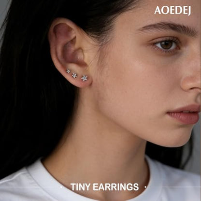 AOEDEJ 20/18/16G Titanium Internally Threaded Flat Back Stud Earrings 3/4/5mm Stars Square CZ Nose Lip Medusa Monroe Labret Piercing Jewelry for Cartilage Conch Tragus Helix Ear Studs - style: 20G-Stars