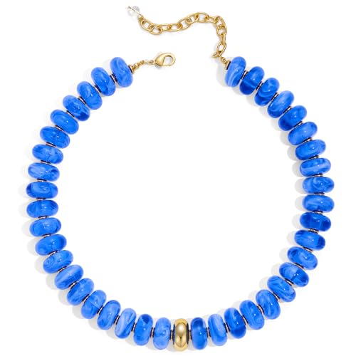 Chunky Colorful Bead Necklace Summer Fashion Statement Boho Beaded Chunky Necklace for Women Adjustable Length Lightweight Cool Suitable for Beach Vacation Daily Wear & Summer Parties - color: Light Blue
