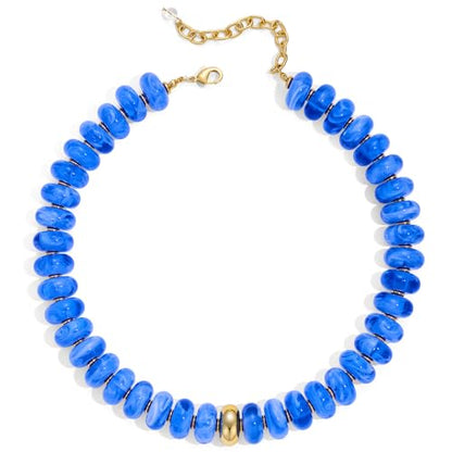 Chunky Colorful Bead Necklace Summer Fashion Statement Boho Beaded Chunky Necklace for Women Adjustable Length Lightweight Cool Suitable for Beach Vacation Daily Wear & Summer Parties - color: Light Blue